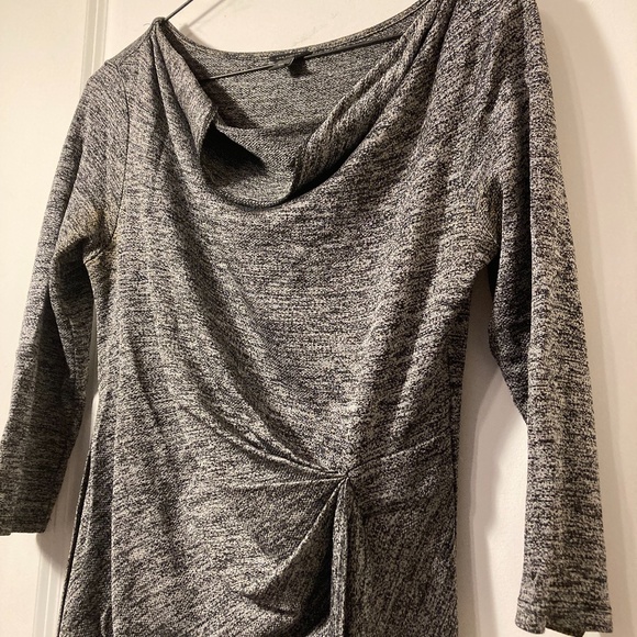 Ann Taylor XS Silver/Gray 3/4 Sleeve Ruched Dress - Picture 2 of 3